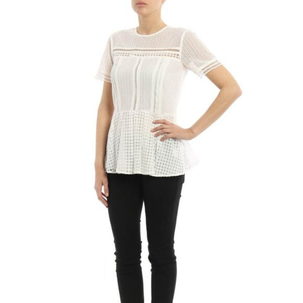 NWT! MICHAEL KORS Cotton MACRAME PEPLUM Lace BLOUSE - Picture 5 of 5